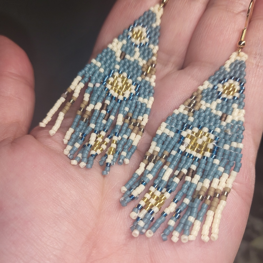 Handmade Blue Shale Floral Blooms Earrings - Daphne